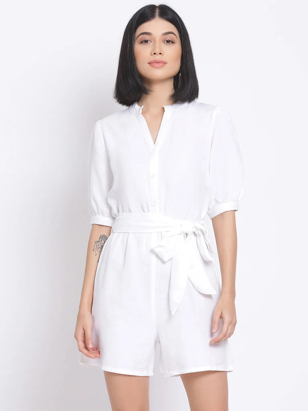 Women Solid Standard White Jumpsuits & Sets