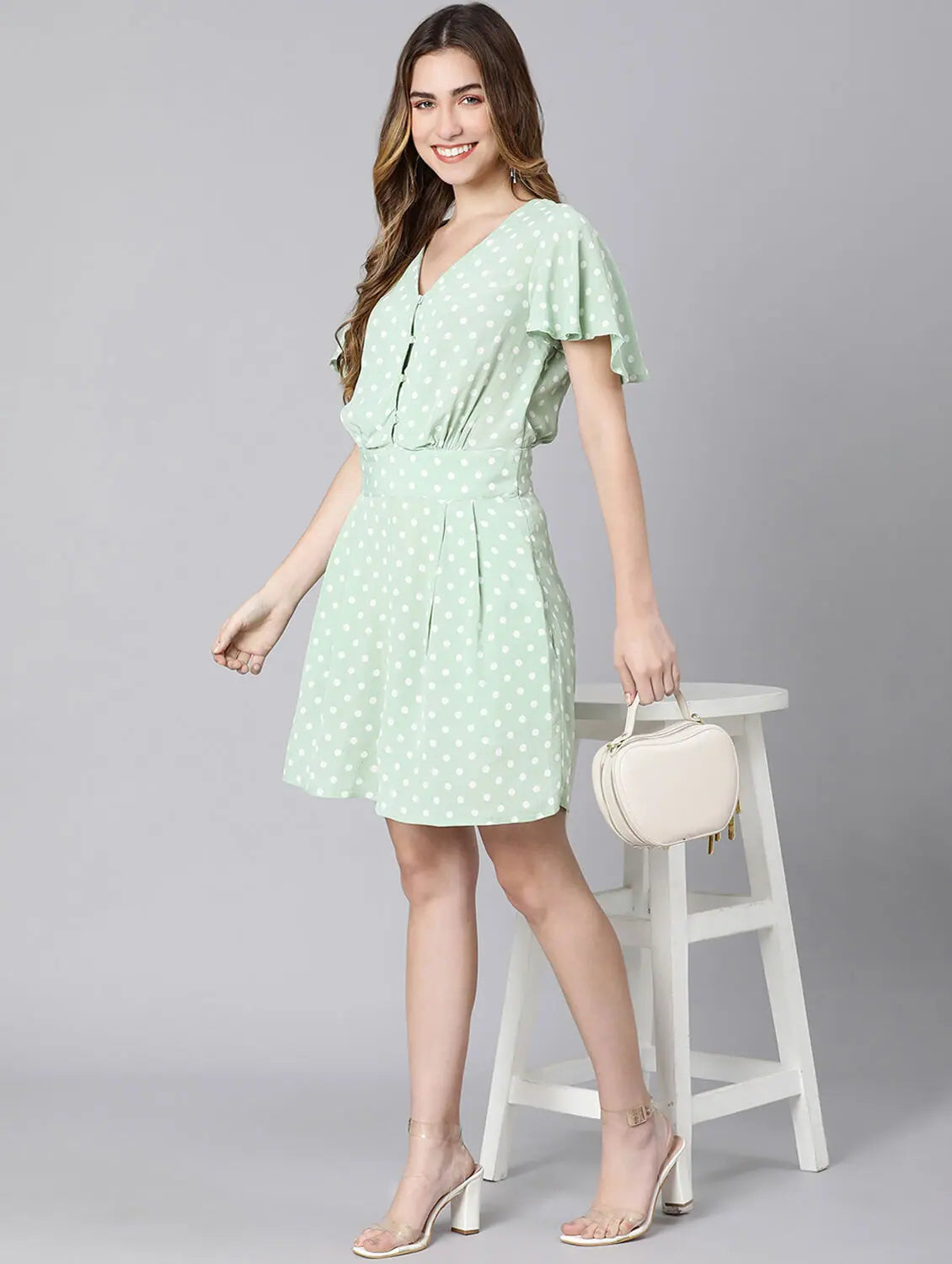 Women Polka dots Standard Light Green Jumpsuits & Sets