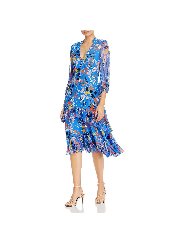 Mireya Womens Floral Print Ruffled Midi Dress