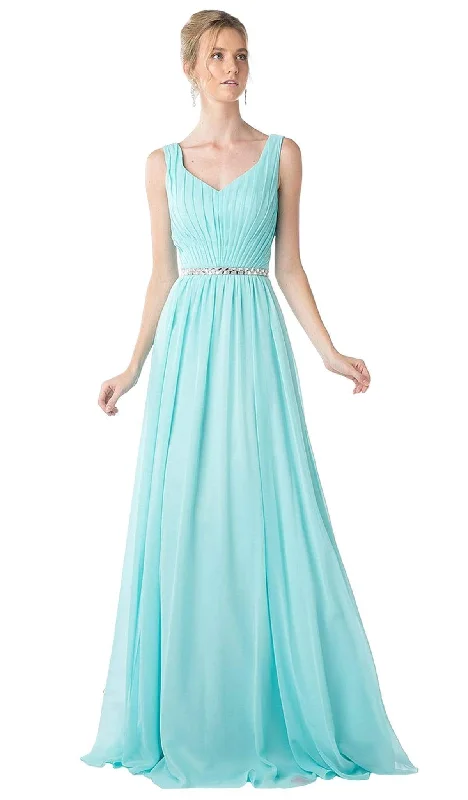 Cinderella Divine - Sleeveless Pleated V-Neck Bodice A-Line Gown