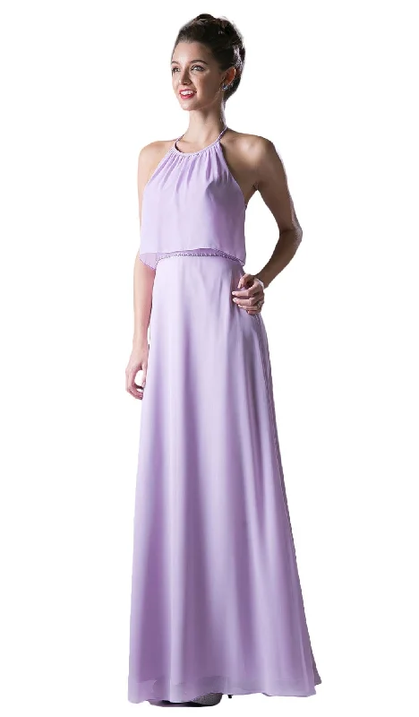 Cinderella Divine - Sleeveless Halter Neck Embellished A-line Dress