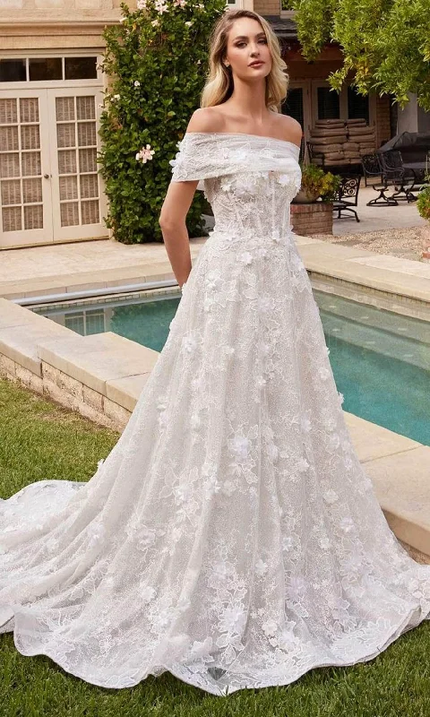 Ladivine CD860W - Floral Applique Embellished Strapless Bridal Dress