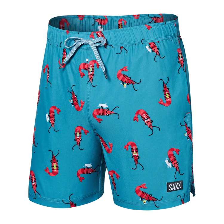 SAXX 5-Inch Oh Buoy 2N1 Volley Shrimp Cocktail Swim Trunks - Blue Moon