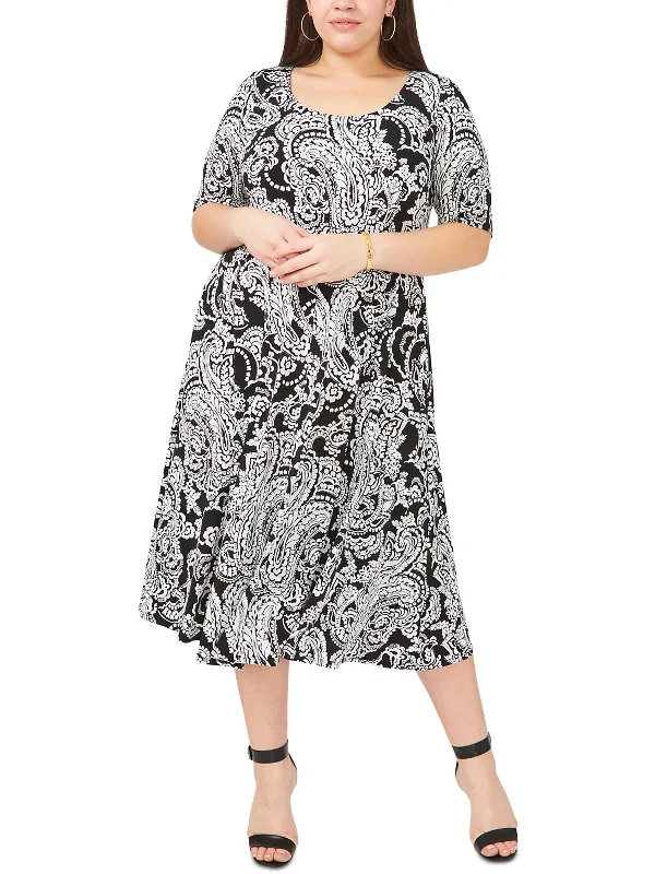 Plus Womens Printed Calf Midi Dress