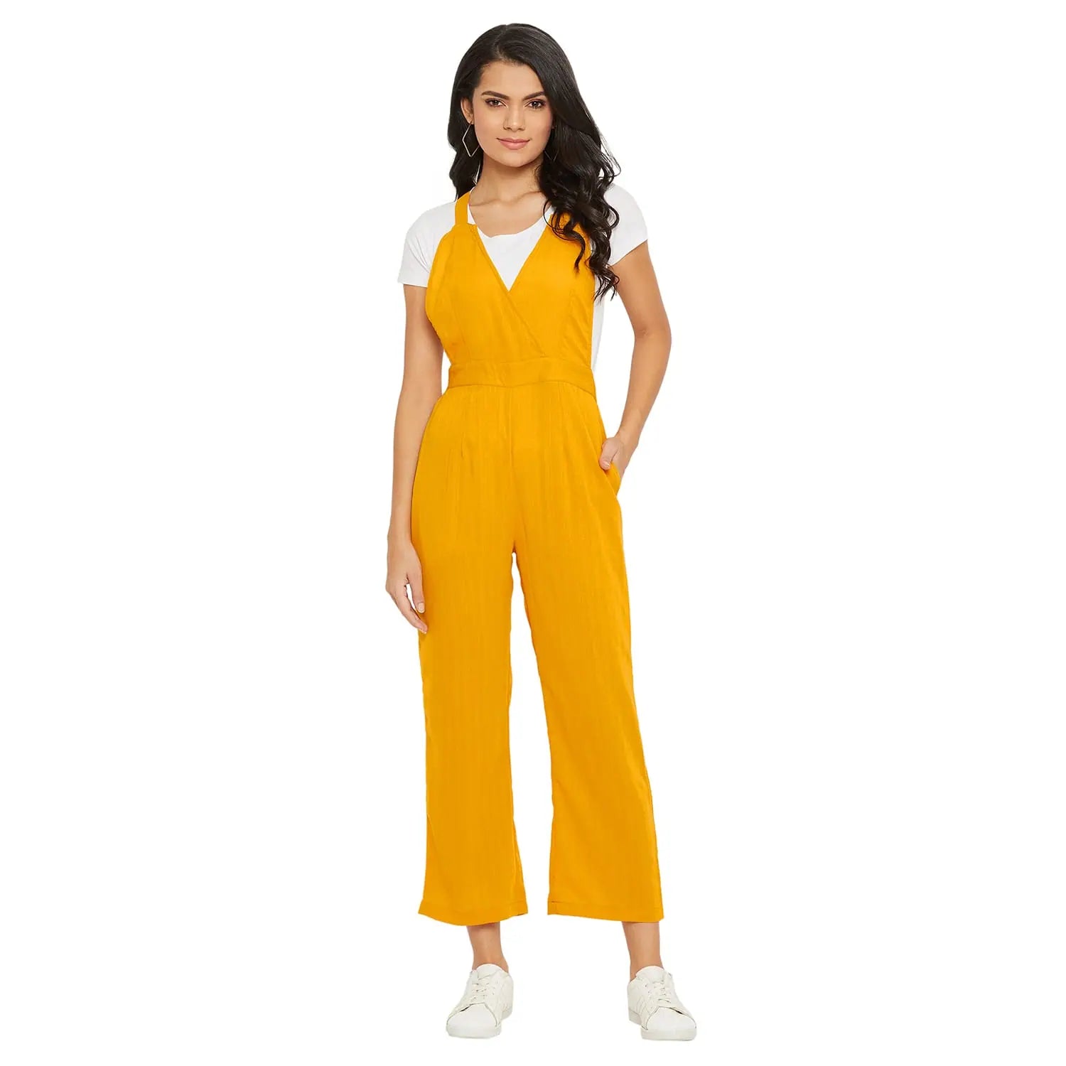 Women Solid Standard Mustard Jumpsuits & Sets