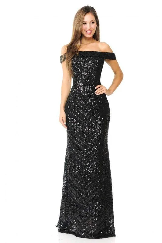 Lenovia - 5224 Sequined Off-Shoulder Trumpet Dress