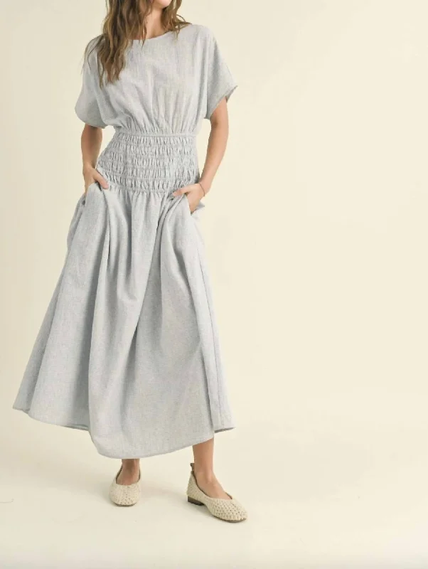 Gingham Smocked Maxi Dress In Blue