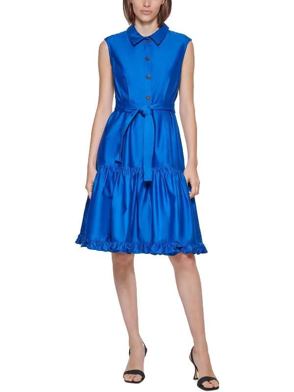 Womens Pleated Midi Shirtdress