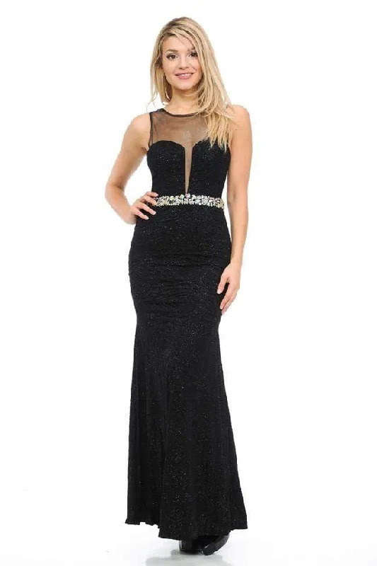 Lenovia - 5164 Crystal Embellished Bateau Trumpet Dress