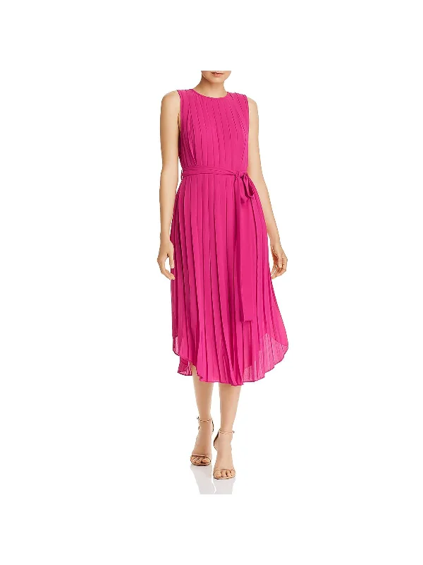 Lyra Womens Pleated Sleeveless Midi Dress