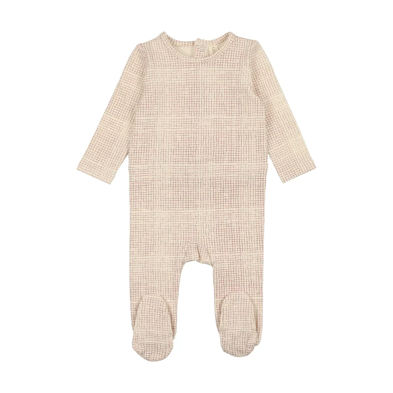 Lilette Grid Footie - Cream/Rose