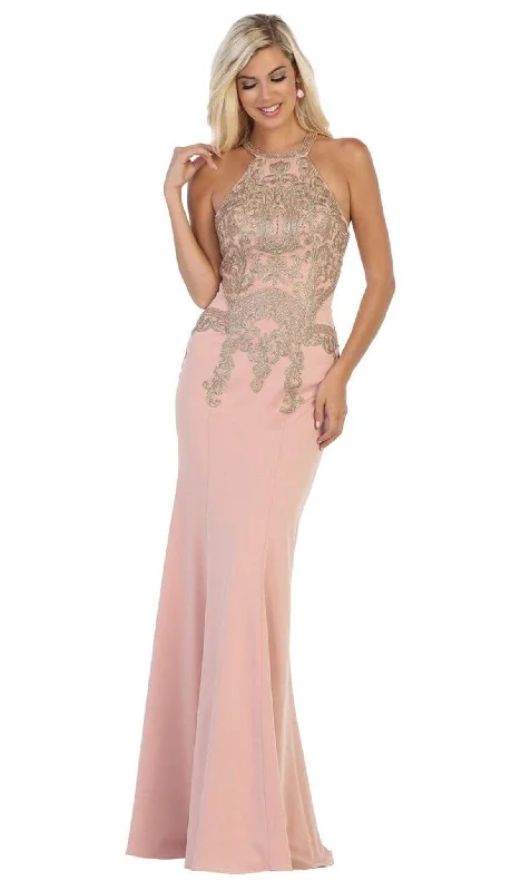 May Queen - MQ1641 Gilt-Embroidered Lace Halter Gown