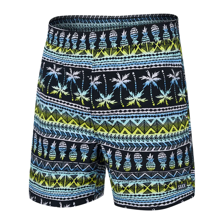 SAXX 5-Inch Go Coastal 2N1 Volley Pina Stripe Swim Trunks - Black Multi