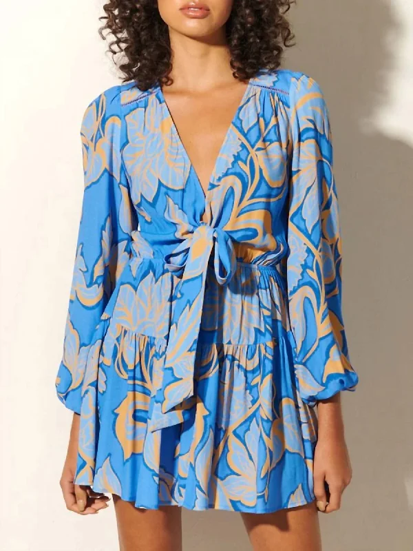 Taniana Tie Front Mini Dress In Blue Floral