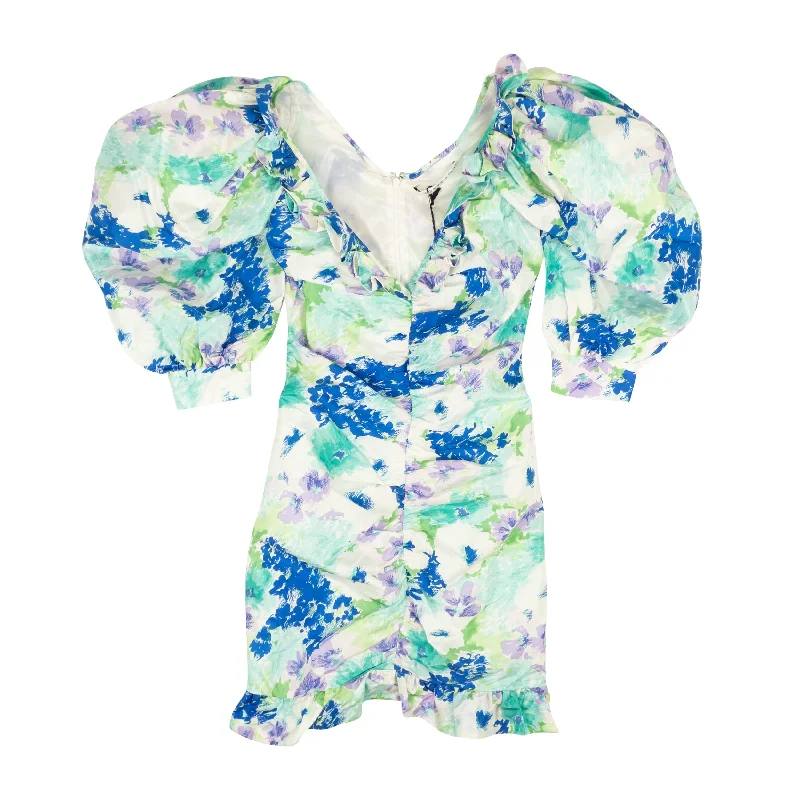 Alessandra Rich Floral Silk Taffeta Mini Dress - Blue