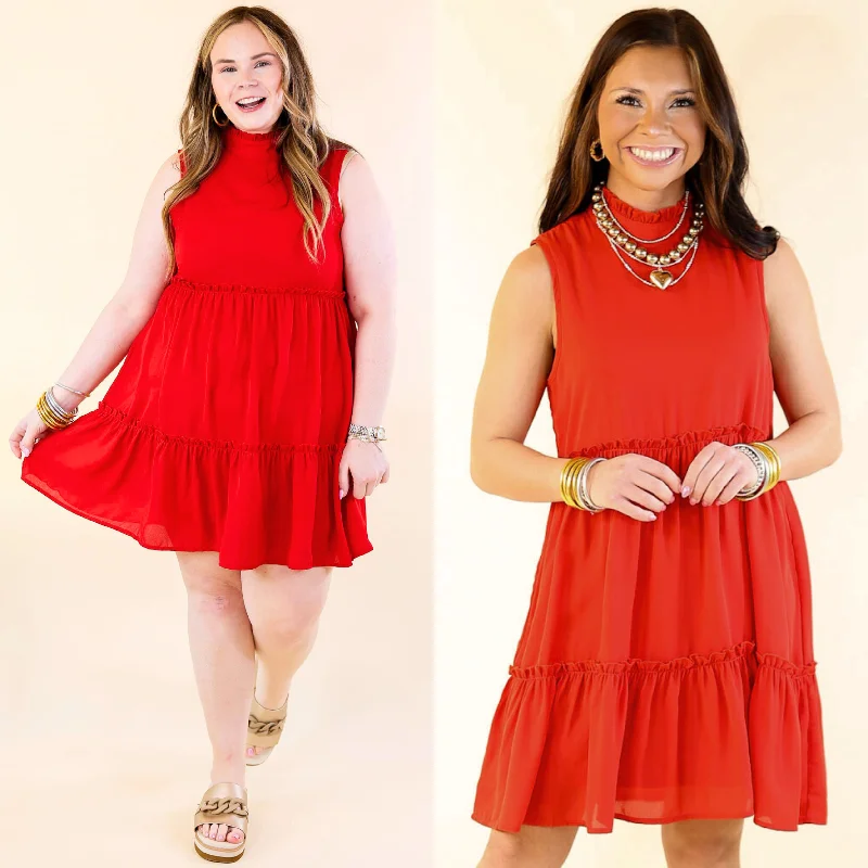 Attempt To Charm High Ruffle Neck Tank Tunic Dress in Red