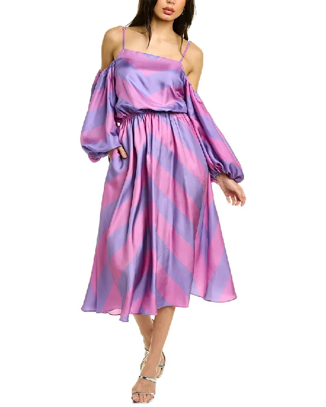 Cynthia Rowley Off-Shoulder Silk Midi Dress