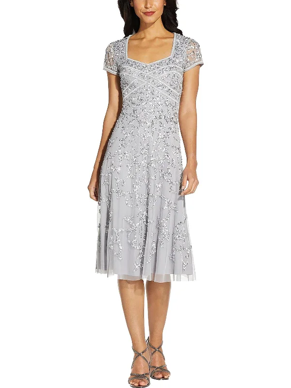 Womens Sequined Midi Cocktail and Party Dress