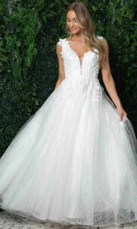 Nox Anabel JR930P - Sleeveless Plunging V-neck Wedding Gown