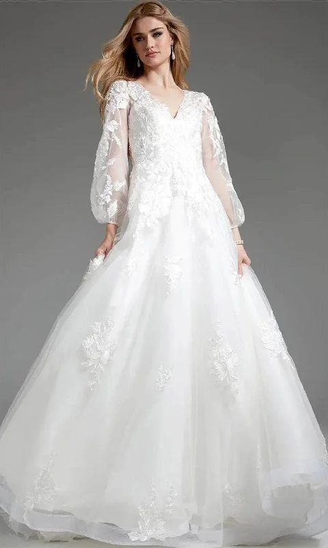 Jovani JB25731 - Applique Bishop Sleeve Bridal Gown