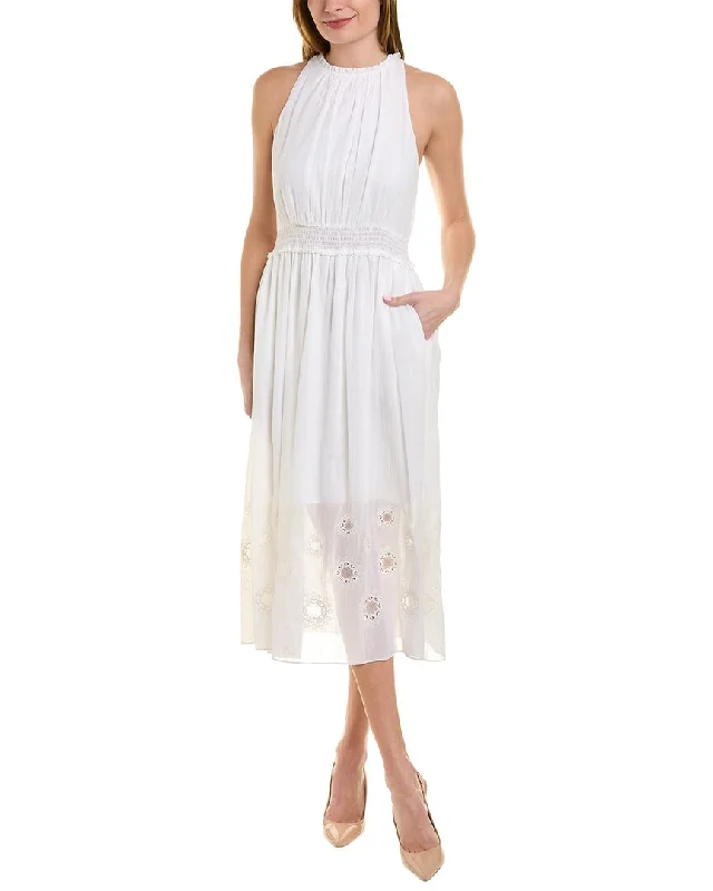 Elie Tahari Halter Embroidered Hem Midi Dress