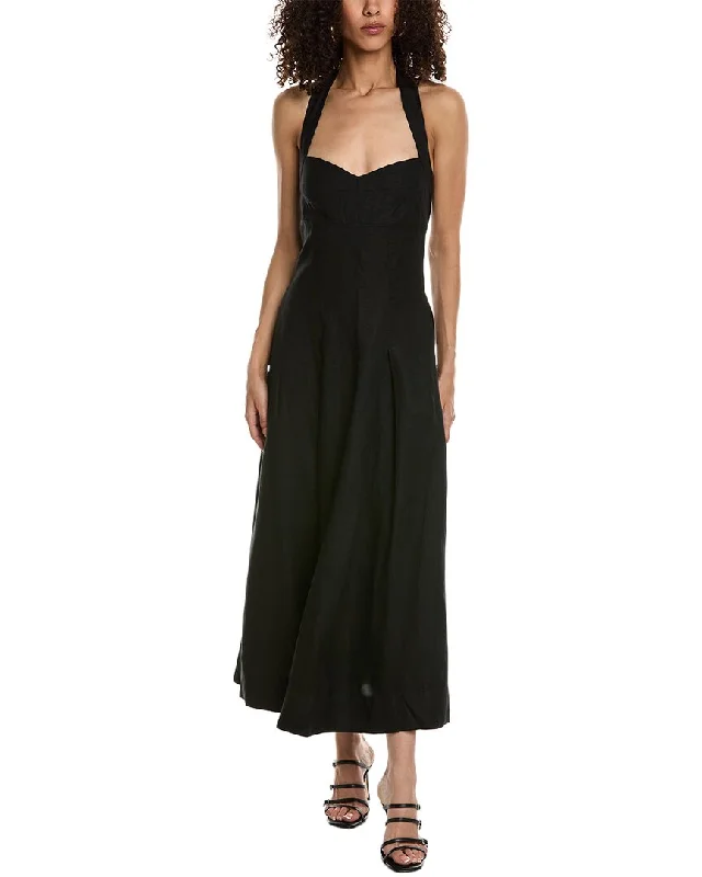 Nicholas Lulu Halter Linen-Blend Maxi Dress