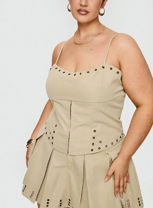 Alinzia Eyelet Corset Top Beige Curve